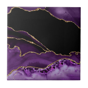 Violet Black Marble Agate Dark Glamour Golden Fliese