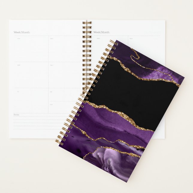 Violet Black Marble Agate Glam Golden Glitzer Planer (Anzeige)