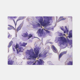 Violet Blooms Watercolor Purple Flowers Painted Fußmatte