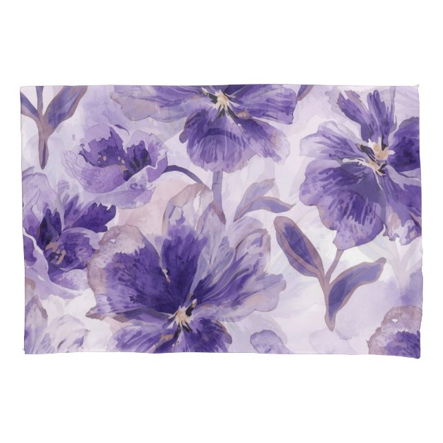 Violet Blooms Watercolor Purple Flowers Painted Kissenbezug (Vorderseite)
