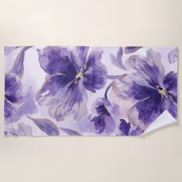 Violet Blooms Watercolor Purple Flowers Painted Strandtuch