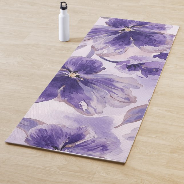 Violet Blooms Watercolor Purple Flowers Painted Yogamatte (Beispiel)
