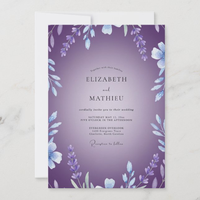 Violet Blossom Vine Hochzeit Einladung (Vorderseite)