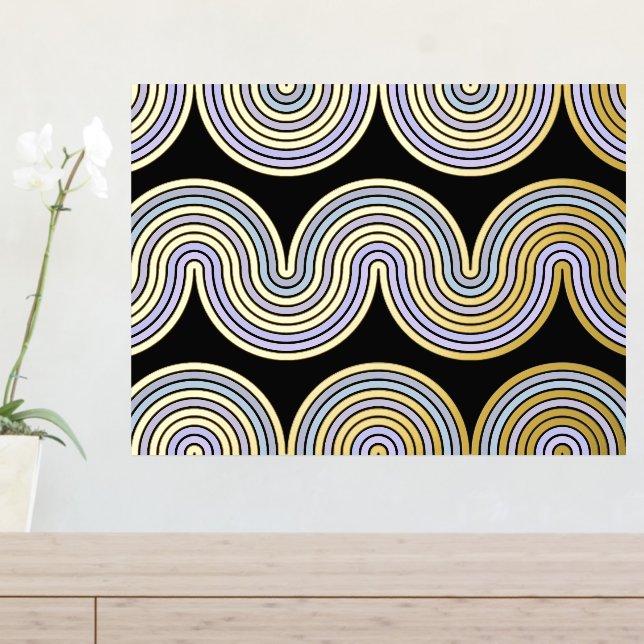 Violet Blue Abstrakt Wave Lines Art Muster Gold Foliendrucke (In Situ (Eingangstisch))