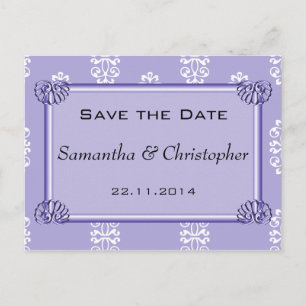 Violet Blue Damask Hochzeit Save the Date Ankündigungspostkarte