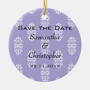 Violet Blue Damask Hochzeit Save the Date Keramik Ornament