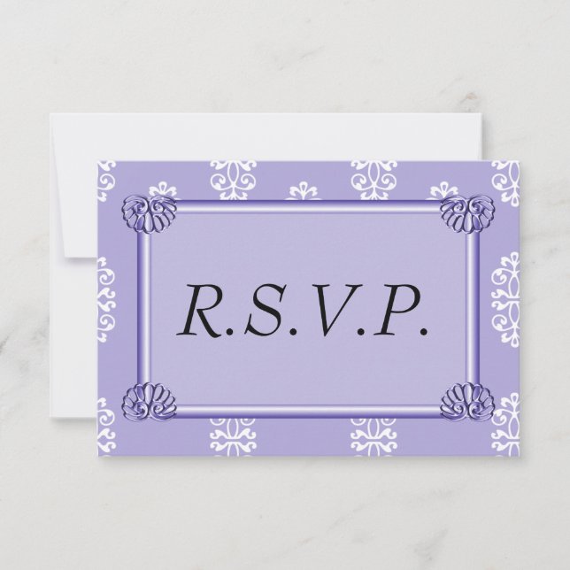 Violet Blue Damask Wedding UAWG RSVP Karte (Vorderseite)