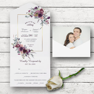 Violet Blue Floral Foto Template Hochzeit All In One Einladung