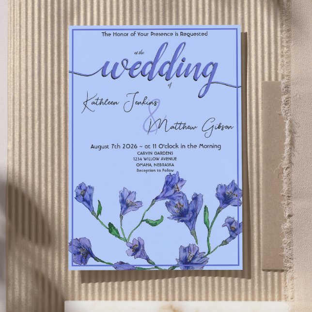 Violet Blue Floral Watercolor Hochzeit Einladung (Von Creator hochgeladen)