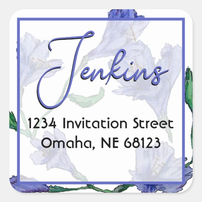 Violet Blue Floral Watercolor Hochzeit Quadratischer Aufkleber (Vorderseite)