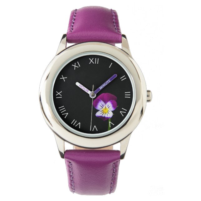 Violet Blume Weiße römische Zahlen wacna Armbanduhr (Vorderseite)