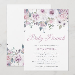 Violet Blush Floral Baby Brunch Einladung