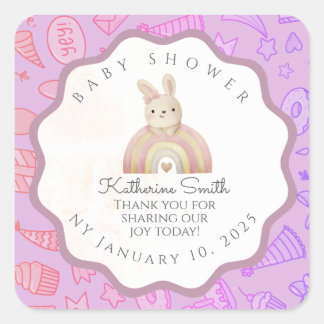 VIOLET bunny pastel party babyshower Quadratischer Aufkleber