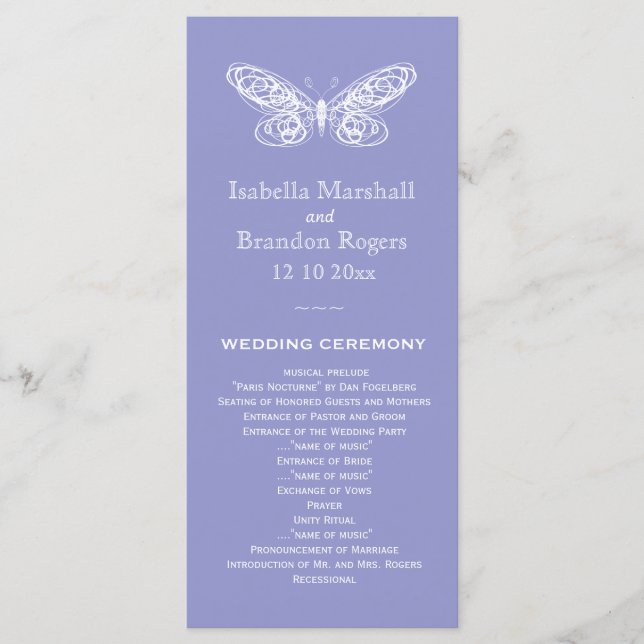 Violet-Butterfly-Hochzeitsprogramm Programm (Vorderseite)