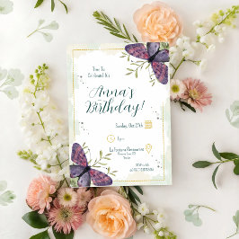Violet Butterfly Watercolor Geburtstag Einladung