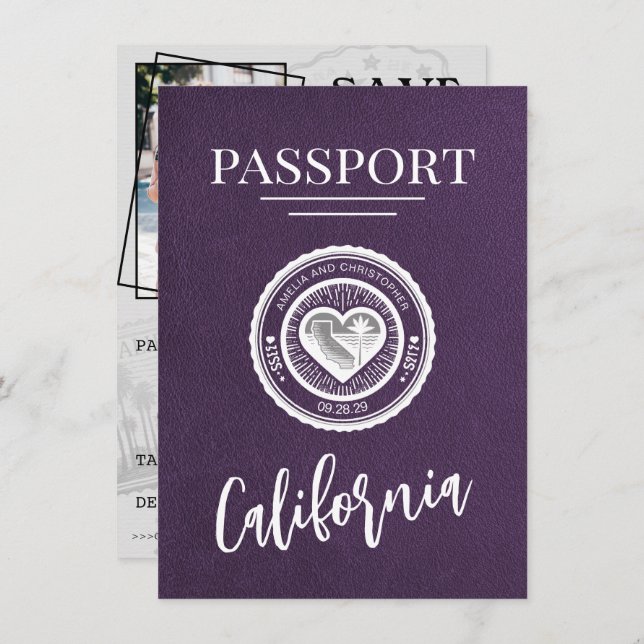 Violet California Passport Save the Date (Vorne/Hinten)
