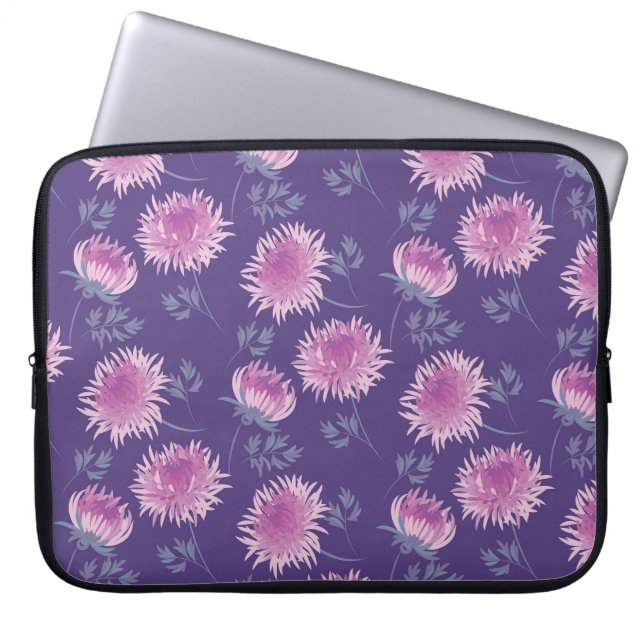 Violet Chrysanthemum Blume Vintages Muster Laptopschutzhülle (Vorderseite)