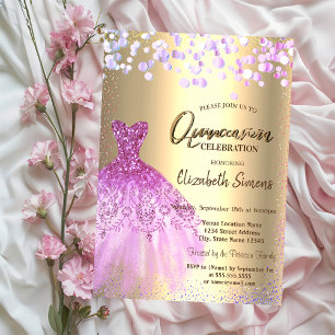 Violet Confetti Dots, Chic Dress Quinceañera Einladung