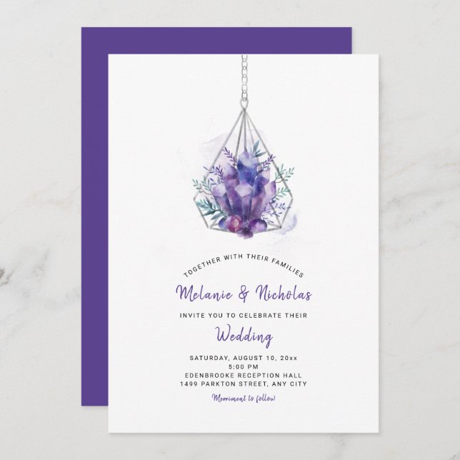 Violet Crystal Wedding Einladungen, lila Einladung (Vorne/Hinten)