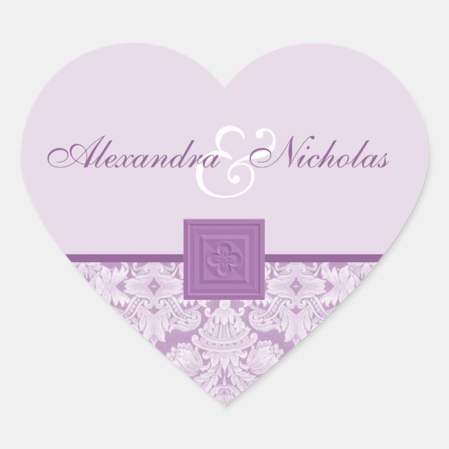 Violet Damask & Quatrefolienkopfkleber Herz-Aufkleber (Vorderseite)