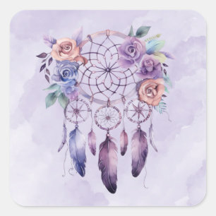 Violet Dreamcatcher und Blume Girl Baby Dusche Quadratischer Aufkleber