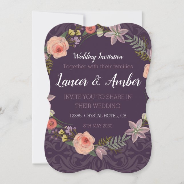 Violet Elegante Rosa Hochzeitskarte Save The Date (Vorderseite)