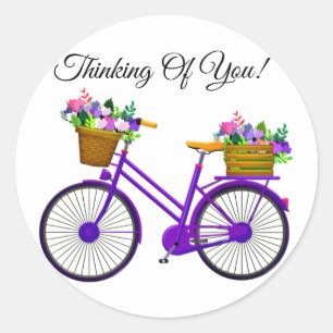 Violet-Fahrrad mit Körbchen von Blume Runder Aufkleber