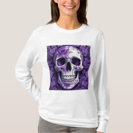 Violet Floral 3D Toter Schädel mit violetten Blume T-Shirt