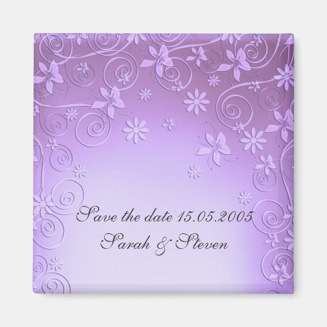 Violet Floral Art Rett date Magnet (Vorne)