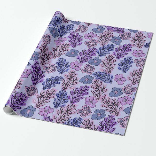 Violet Floral Geschenkpapier (Ungerollt)