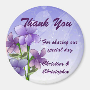 Violet Floral Wedding Danke Bomboniere Magnet