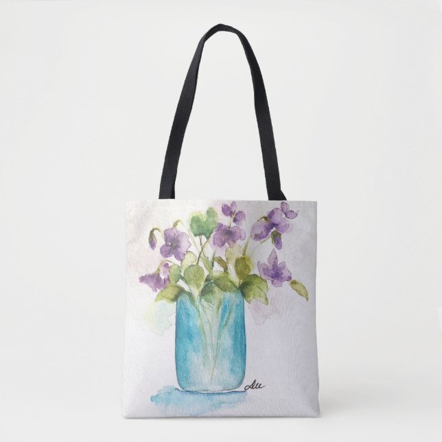 Violet Florals All-Over-Print Schulter-Tasche (Vorderseite)