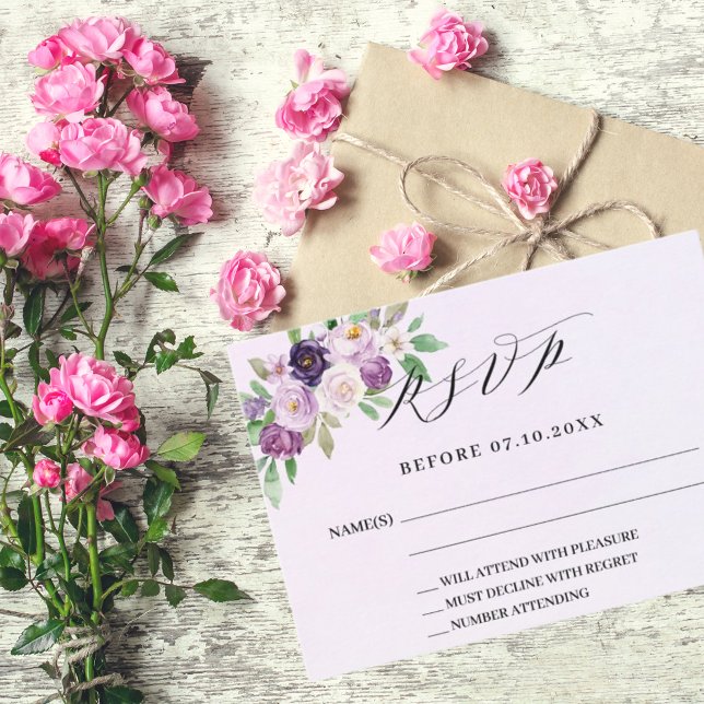 Violet florals Lavendel Hochzeit Reaktion RSVP Kar (Von Creator hochgeladen)