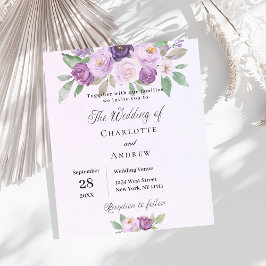 Violet flowers budget wedding invitation flyer