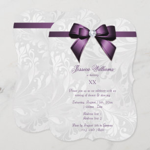 Violet Gem Bow, Ribbon & Damask Geburtstagsparty Einladung