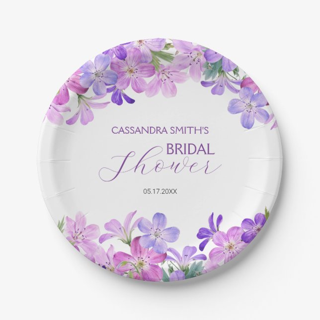 Violet Geranium Bridal Brunch Dusche Pappteller (Vorderseite)