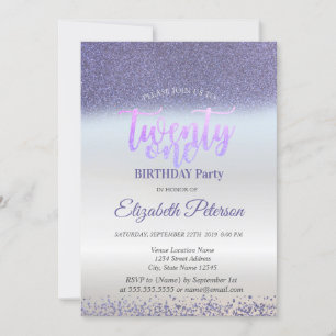 Violet Glitter Diamonds Silber 21. Geburtstag Einladung