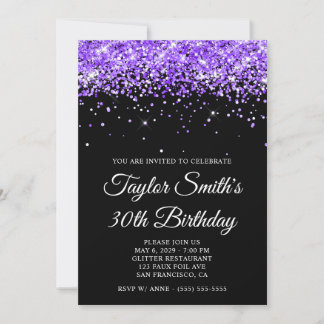Violet Glitzer Black 30. Geburtstag Einladung