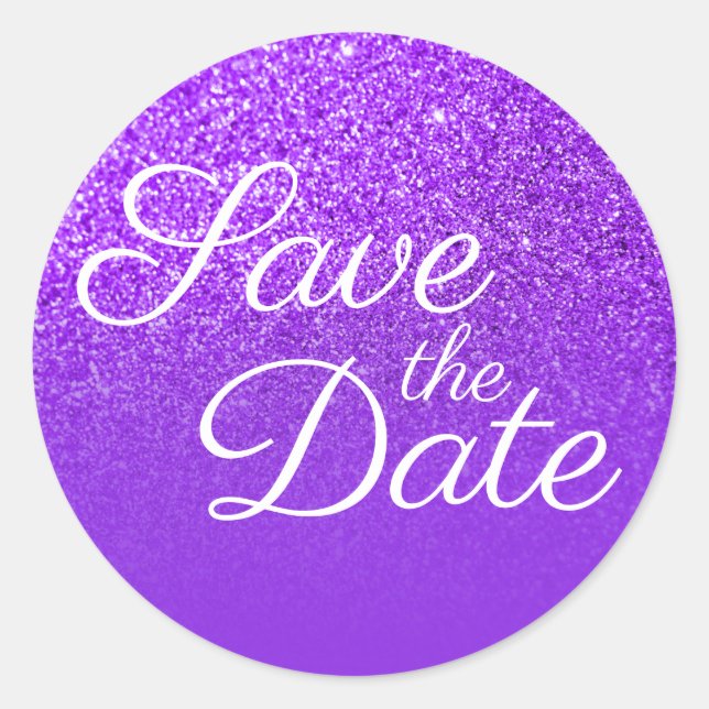 Violet Glitzer Ombre Save the Date Runder Aufkleber (Vorderseite)