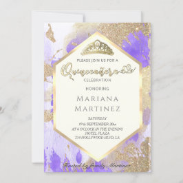 Violet Gold Aquarellfarbe geometrische Quinceañera Einladung