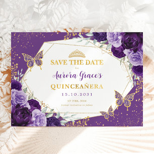 Violet Gold Quinceanera Floral Save the Date Ankündigung