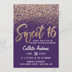 Violet Gold Scattered Glitzer Ombre Sweet 16 Einladung