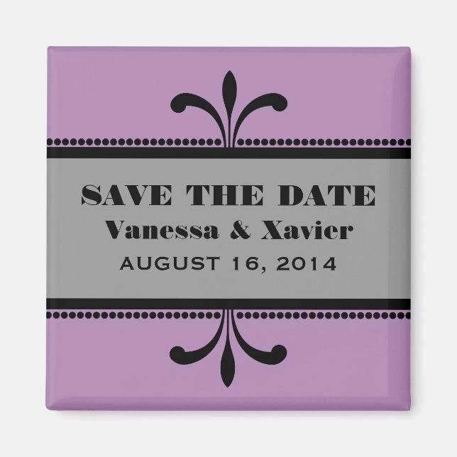 Violet/Graue Extravagante Art Deco Speichern Sie d Magnet (Vorne)