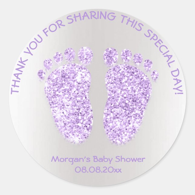 Violet Gray Glitzer Feet Baby Dusche Gefallen Viel Runder Aufkleber (Vorderseite)