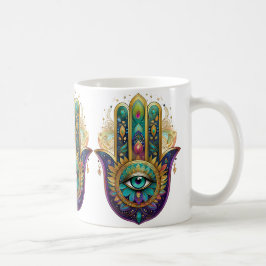 Violet Green Gold Petals Hamsa Turquoise Third Eye Kaffeetasse
