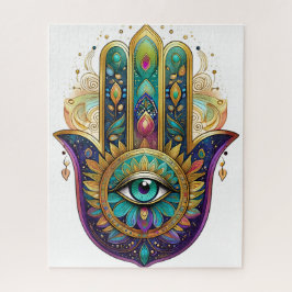 Violet Green Gold Petals Hamsa Turquoise Third Eye Puzzle