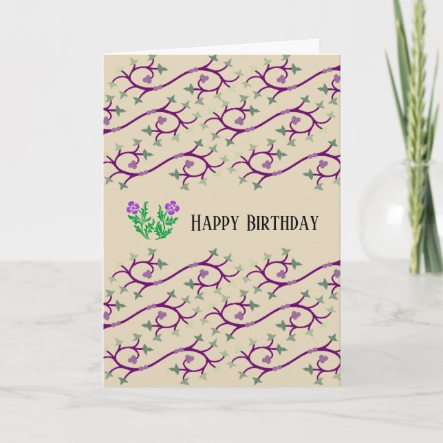Violet & Green Vine Design Happy Birthday Card Karte (Vorderseite)