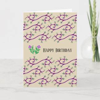 Violet & Green Vine Design Happy Birthday Card Karte