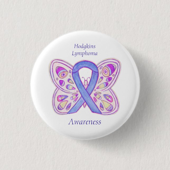 Violet Hodgkins Lymphoma Ribbon Butterfly Buttone Button (Vorderseite)