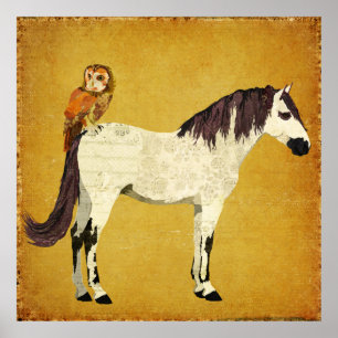 Violet Horse & Owl Poster